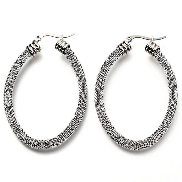 2 1/8 Inch 56mm Hoop Silver Tone Pierced Post Earrings - Picture 1 of 4